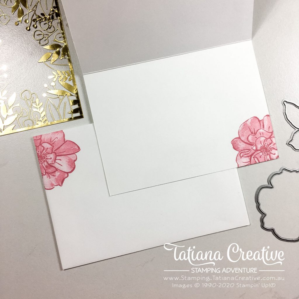 Tatiana Creative Stamping Adventure - Hello Floral card using To A Wild Rose stamp set and Forever Gold Specialty Laser-Cut Paper both from Stampin' Up!®