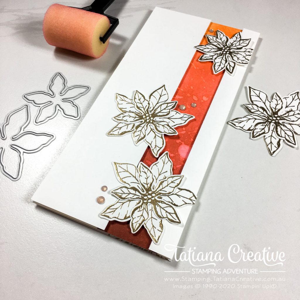 Tatiana Creative Stamping Adventure - White, Gold & Red Poinsettia card using Poinsettia Petals Stamp Set from Stampin' Up!®