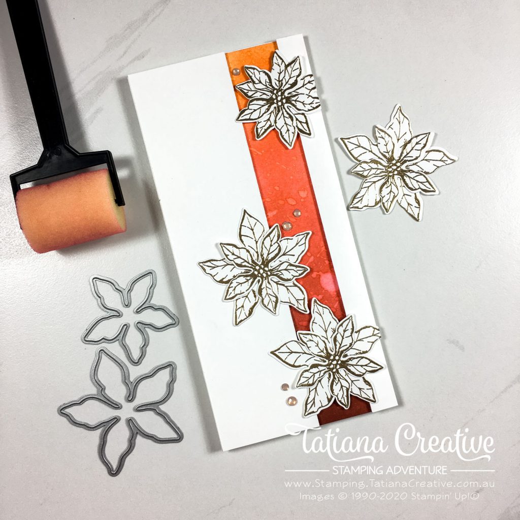 Tatiana Creative Stamping Adventure - White, Gold & Red Poinsettia card using Poinsettia Petals Stamp Set from Stampin' Up!®