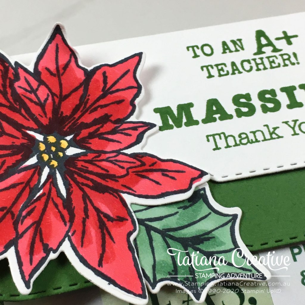 Tatiana Creative Stamping Adventure - Christmas and Thank You Teacher's Gifts using 'Tis The Season DSP, Celebration Label Dies and Poinsettia Petals Stamp Set all from Stampin' Up!®