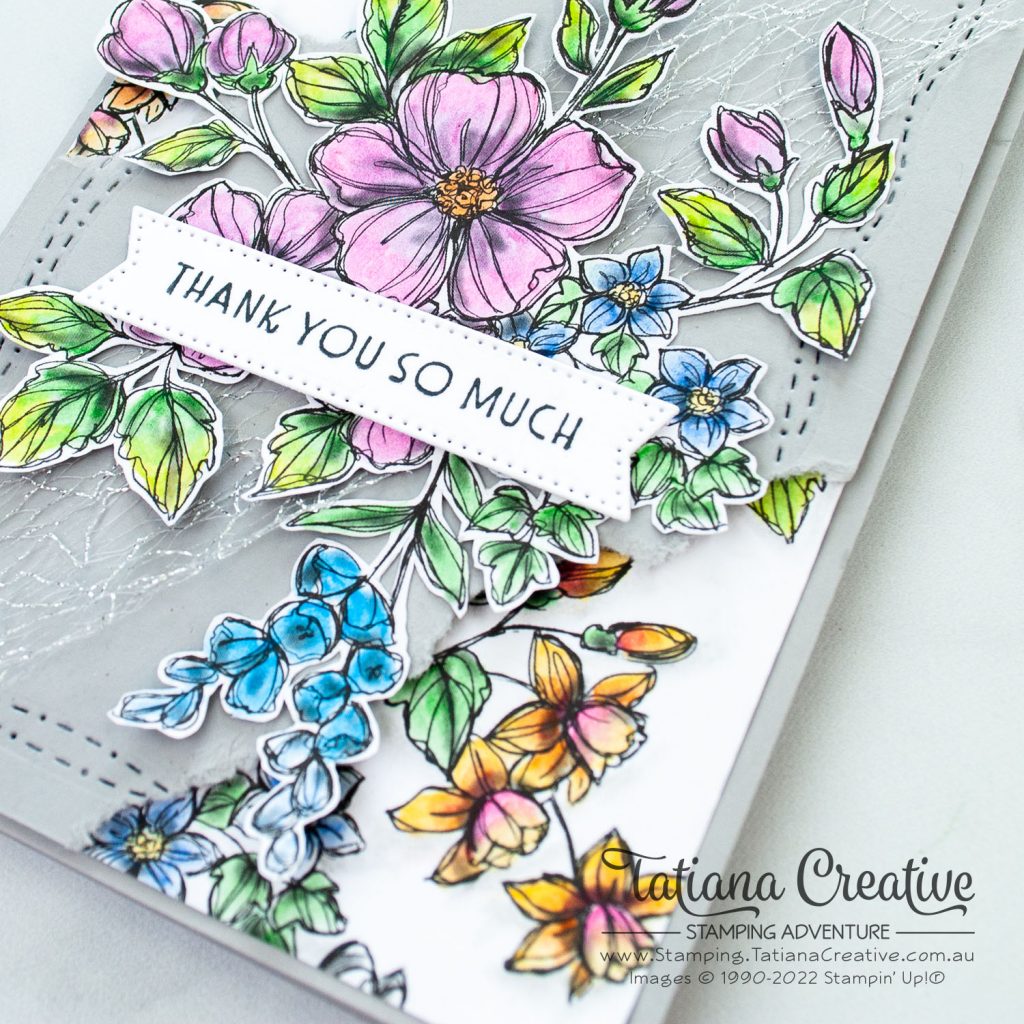 Tatiana Creative Stamping Adventure - Thank You card using Perfectly Penciled DSP from Stampin' Up!®