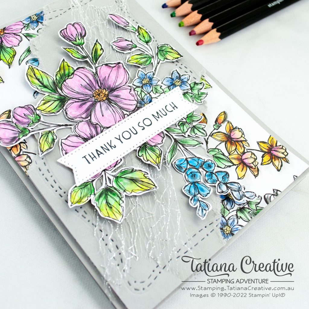 Tatiana Creative Stamping Adventure - Thank You card using Perfectly Penciled DSP from Stampin' Up!®