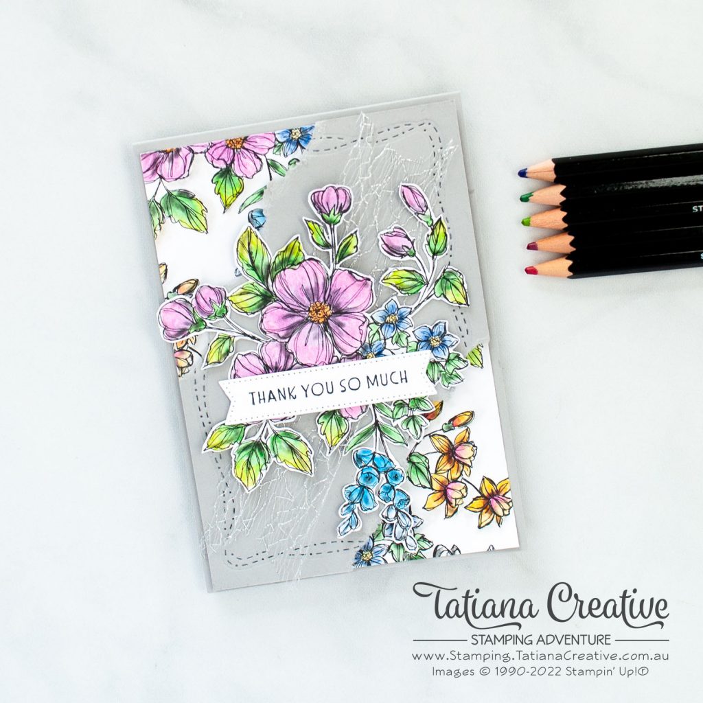 Tatiana Creative Stamping Adventure - Thank You card using Perfectly Penciled DSP from Stampin' Up!®